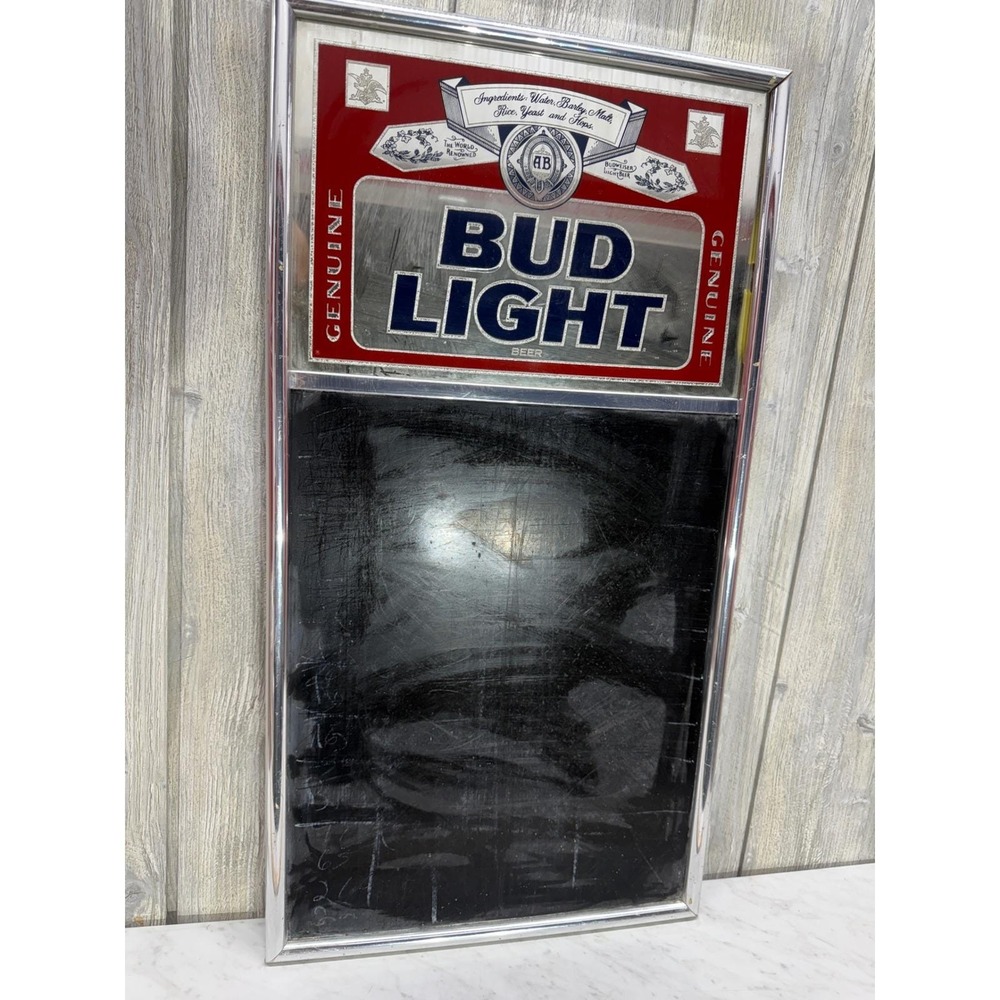 Vintage Bud Light Beer Bar Mirror Chalkboard Anheuser-Busch Sign 28x15 Man Cave